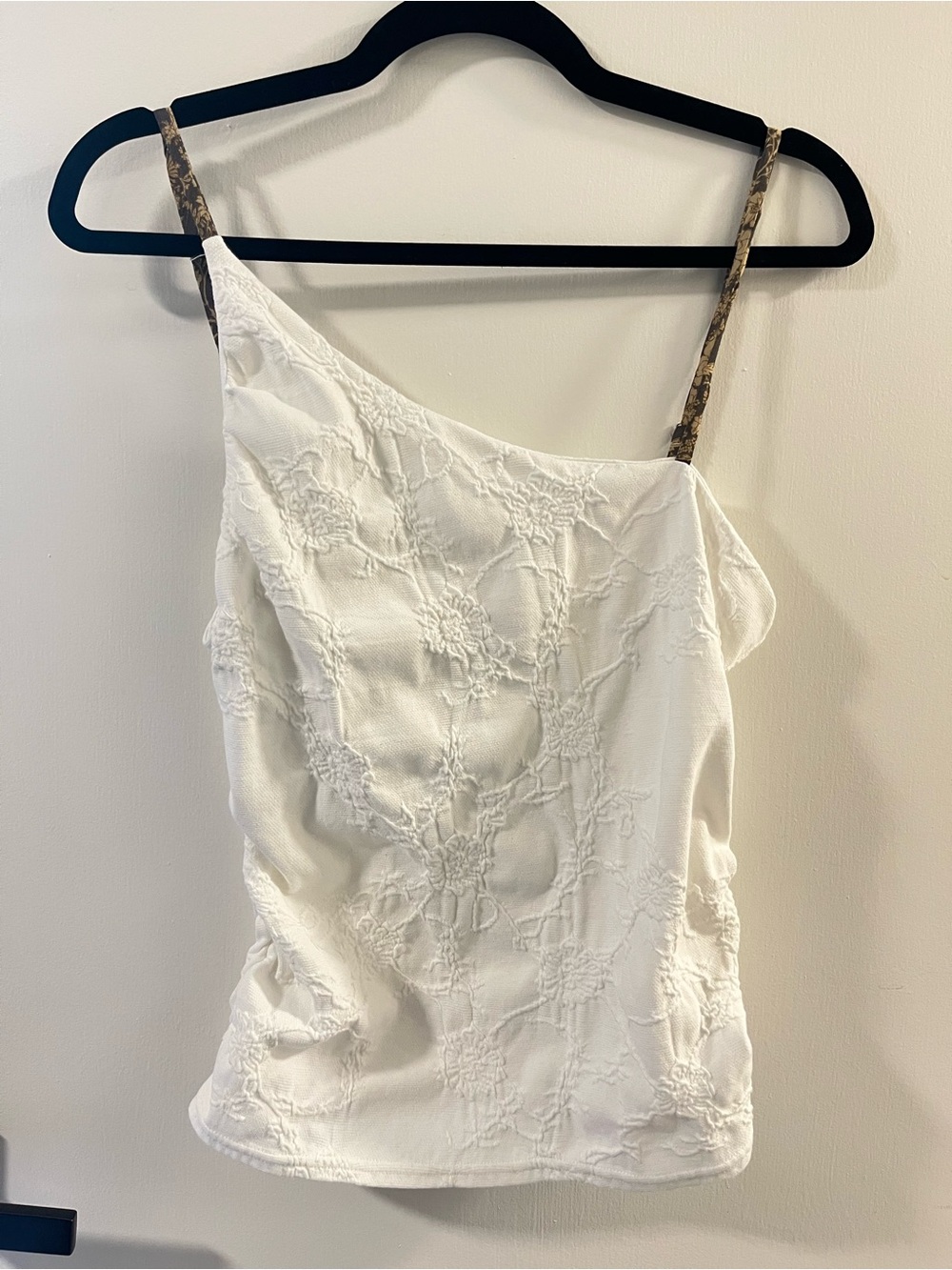 Free People White One-Shoulder Embroidered Camisole with Patterned Straps